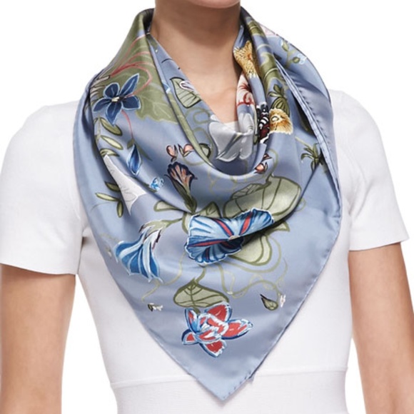 New Gucci Kris Knight Floral Print Silk Scarf with Gucci Gift Box - Picture 13 of 14